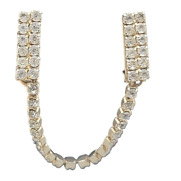 1950s Rhinestone Sweater Guaryd Clips Silver Tone Prong Set Clear Stones - Picture 2 of 6